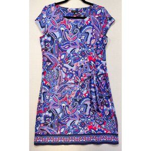 Talbots Womens Paisley Print Dress Petite Xp  Blue Pink Tie Waist Stretch